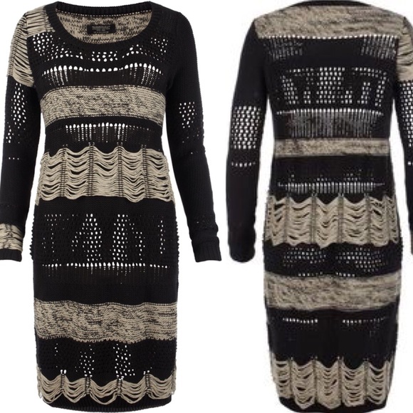 All Saints Black Cream Knitted Sweater Dress 6 All Saints Black Cream Knitted Sweater Dress 6